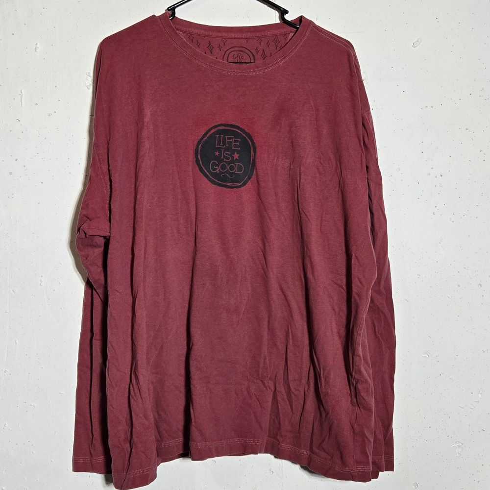 Life Is Good Mens Long Sleeve Graphic T-Shirt XL Crew Neck Casual Earthy Gorp